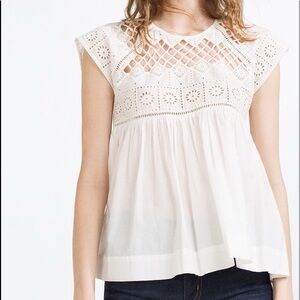 NWOT Zara Basic White Babydoll Lace Top